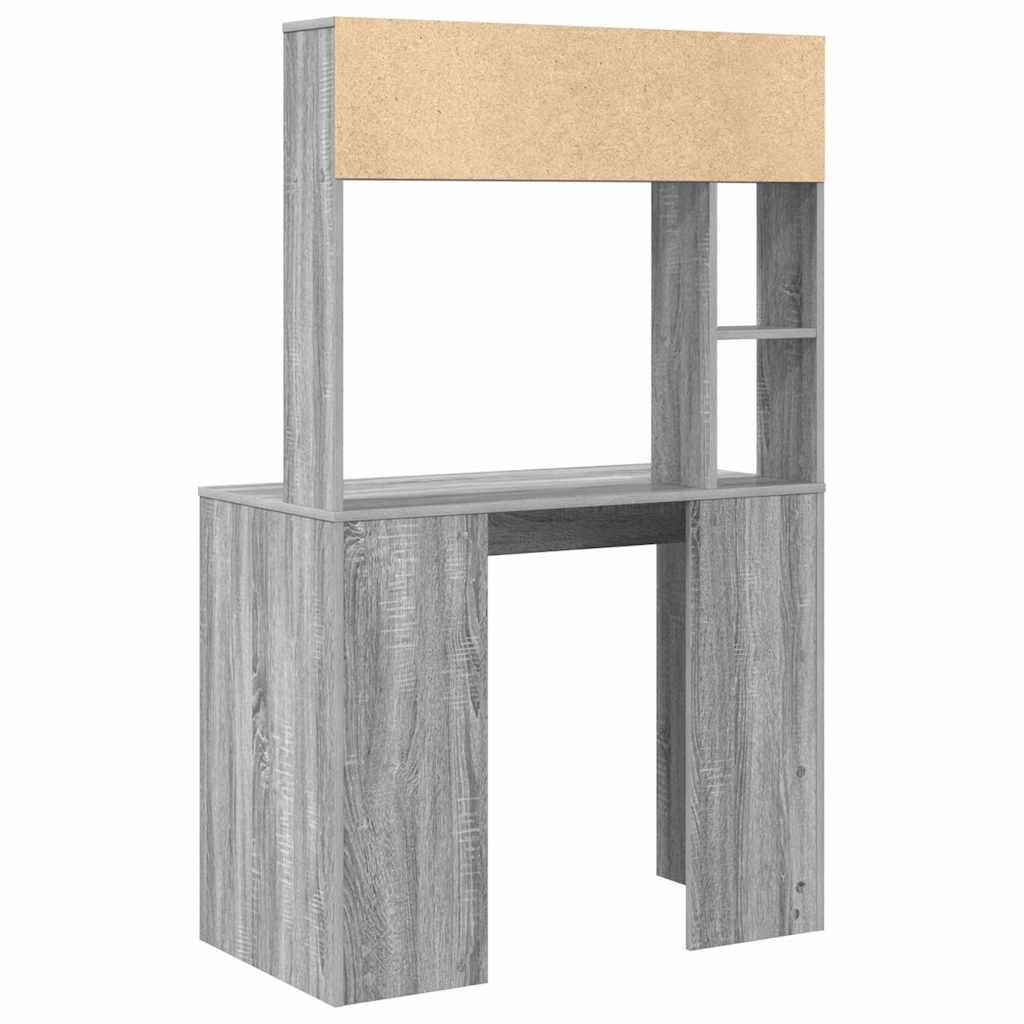 Bureau met plank Grijs Sonoma 91 x 50 x 149 cm Bewerkt hout is nu te koop bij PeponiXL, paradijselijk wonen!