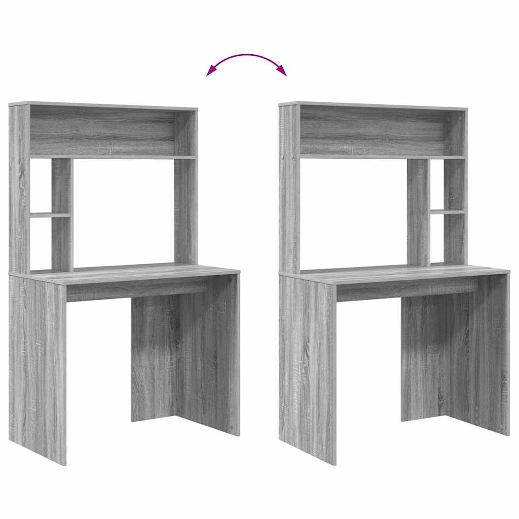 Bureau met plank Grijs Sonoma 91 x 50 x 149 cm Bewerkt hout is nu te koop bij PeponiXL, paradijselijk wonen!