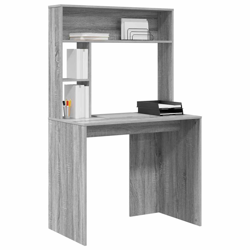 Bureau met plank Grijs Sonoma 91 x 50 x 149 cm Bewerkt hout is nu te koop bij PeponiXL, paradijselijk wonen!