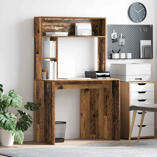 Bureau met plank Oud Hout 91 x 50 x 149 cm Bewerkt hout is nu te koop bij PeponiXL, paradijselijk wonen!