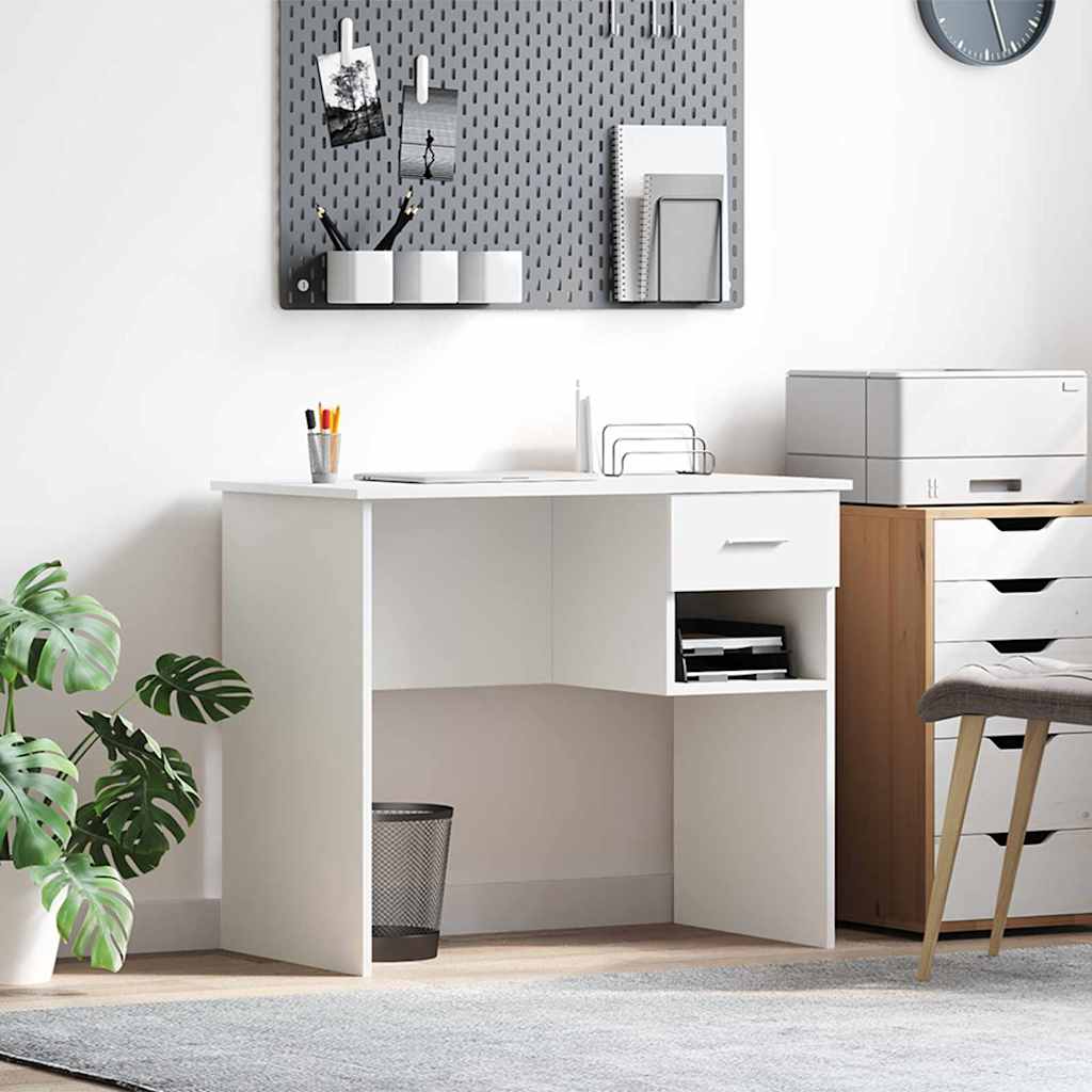 Bureau met lade met plank Wit 90 x 49 x 75 cm Bewerkt hout is nu te koop bij PeponiXL, paradijselijk wonen!