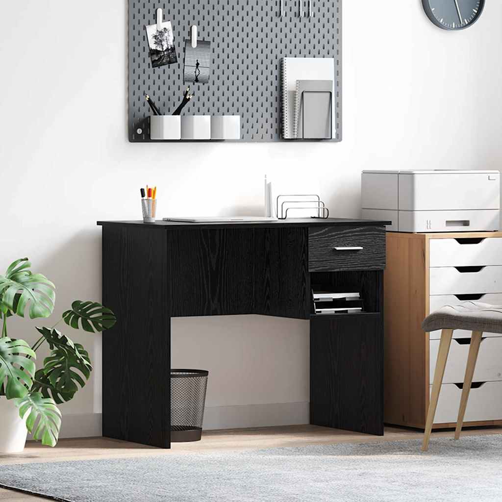 Bureau met lade Zwart Eiken 90 x 49 x 75 cm Bewerkt hout is nu te koop bij PeponiXL, paradijselijk wonen!