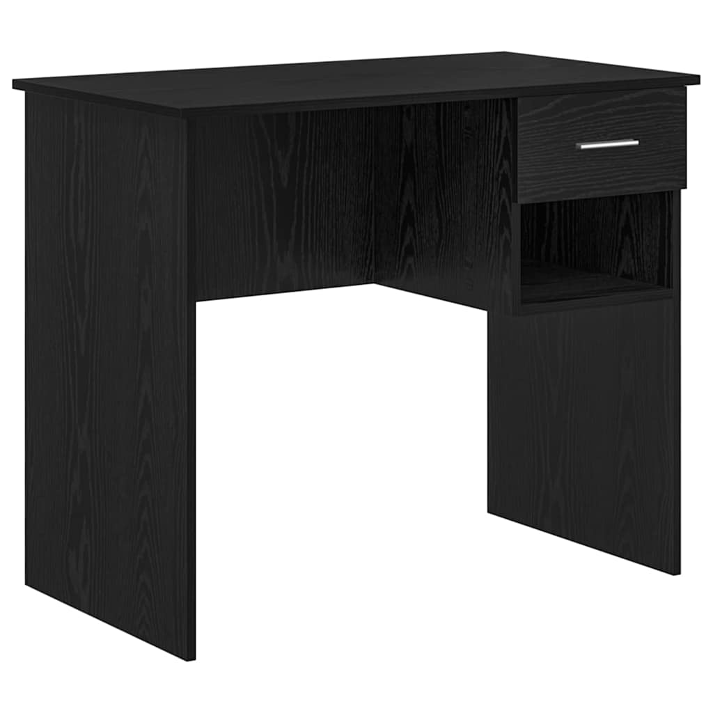 Bureau met lade Zwart Eiken 90 x 49 x 75 cm Bewerkt hout is nu te koop bij PeponiXL, paradijselijk wonen!