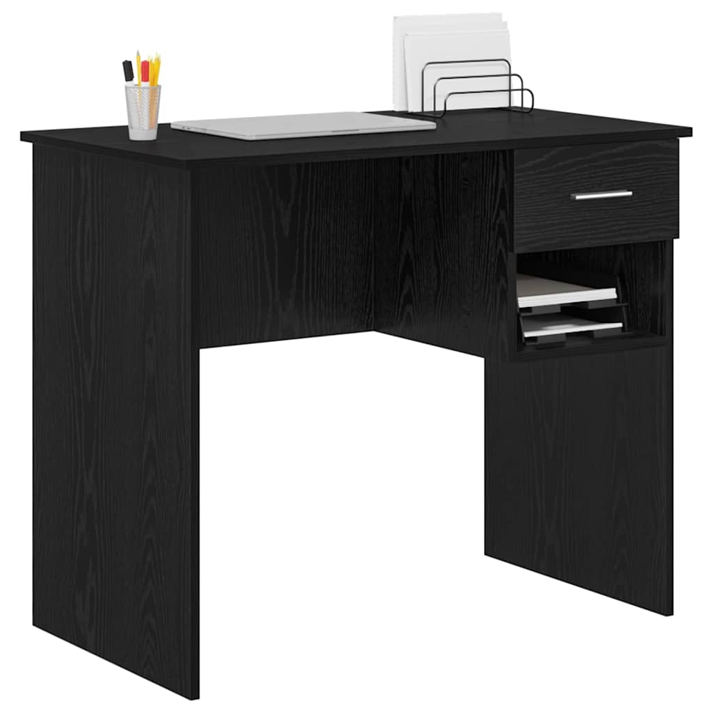 Bureau met lade Zwart Eiken 90 x 49 x 75 cm Bewerkt hout is nu te koop bij PeponiXL, paradijselijk wonen!