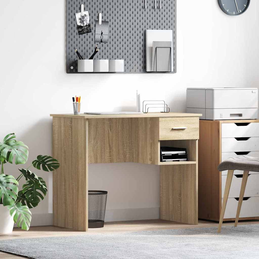 Bureau met lade Sonoma Eiken 90 x 49 x 75 cm Bewerkt hout is nu te koop bij PeponiXL, paradijselijk wonen!