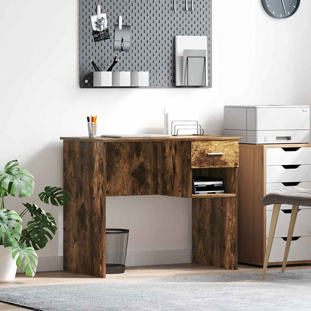 Bureau met lade Gerookt eiken 90 x 49 x 75 cm Bewerkt hout is nu te koop bij PeponiXL, paradijselijk wonen!