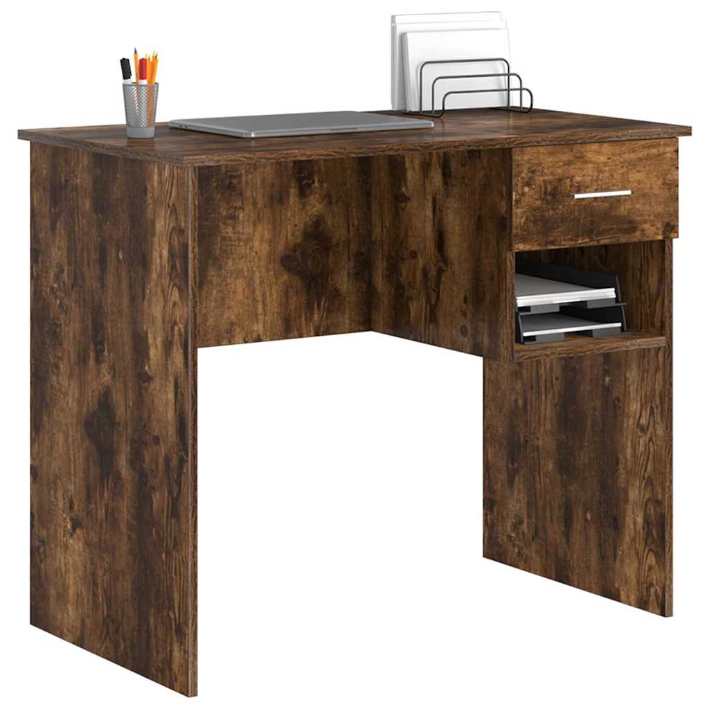 Bureau met lade Gerookt eiken 90 x 49 x 75 cm Bewerkt hout is nu te koop bij PeponiXL, paradijselijk wonen!