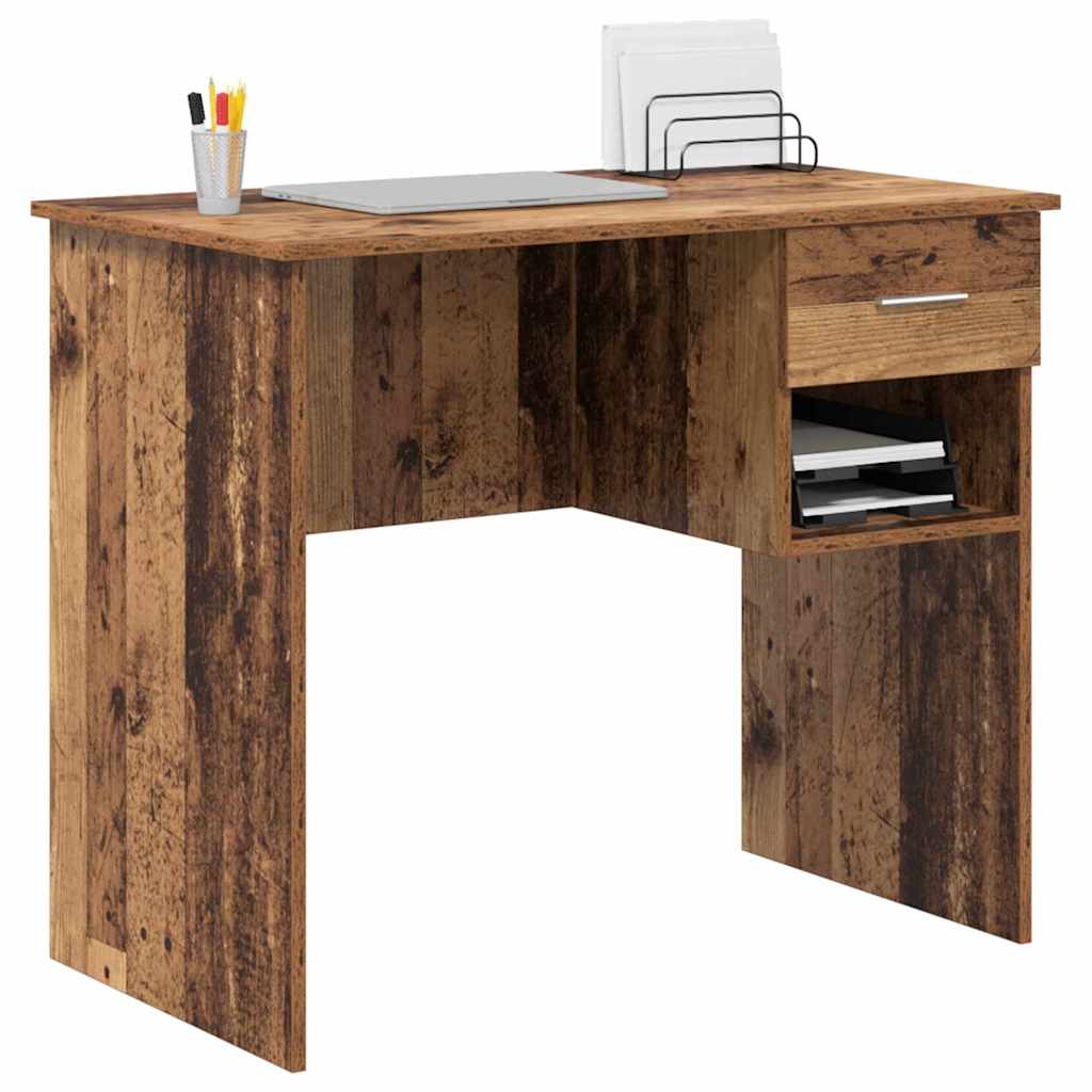 Bureau met lade met plank Oud Hout 90 x 49 x 75 cm Bewerkt hout is nu te koop bij PeponiXL, paradijselijk wonen!