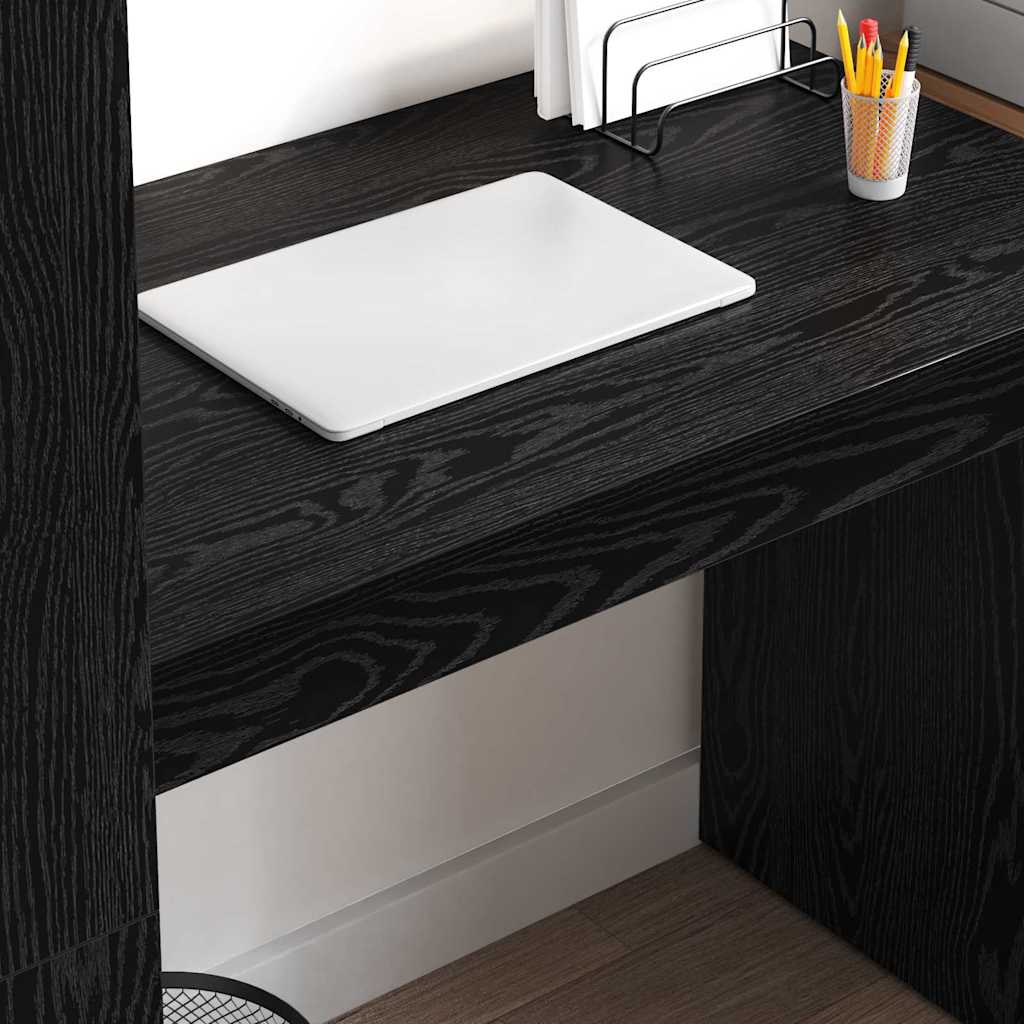Bureau met plank Zwart Eiken 113 x 54 x 120 cm Bewerkt hout is nu te koop bij PeponiXL, paradijselijk wonen!
