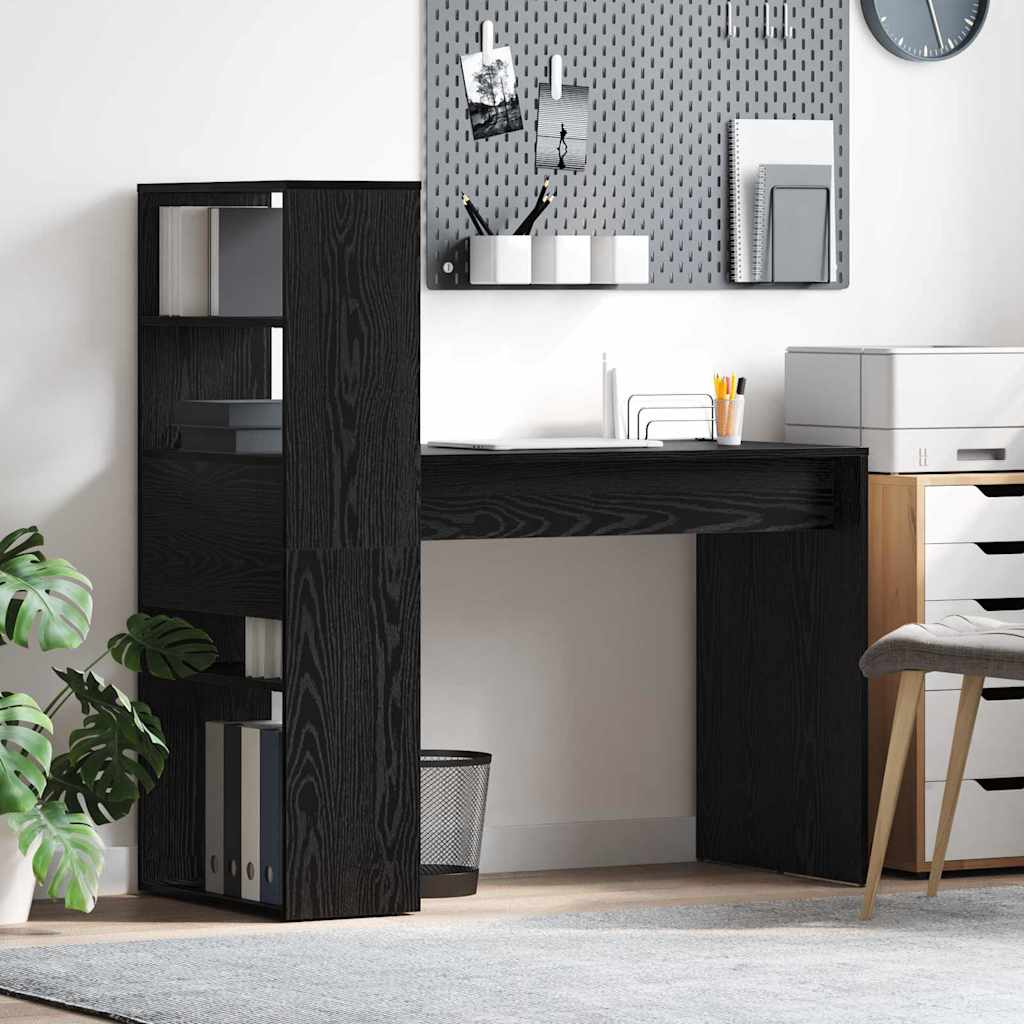 Bureau met plank Zwart Eiken 113 x 54 x 120 cm Bewerkt hout is nu te koop bij PeponiXL, paradijselijk wonen!