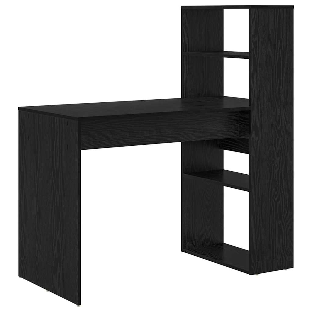 Bureau met plank Zwart Eiken 113 x 54 x 120 cm Bewerkt hout is nu te koop bij PeponiXL, paradijselijk wonen!
