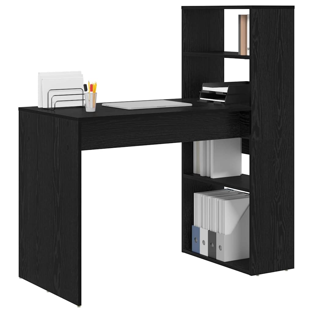 Bureau met plank Zwart Eiken 113 x 54 x 120 cm Bewerkt hout is nu te koop bij PeponiXL, paradijselijk wonen!
