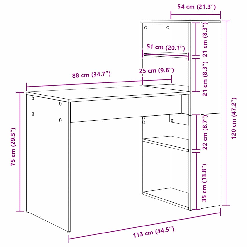 Bureau met plank Zwart Eiken 113 x 54 x 120 cm Bewerkt hout is nu te koop bij PeponiXL, paradijselijk wonen!