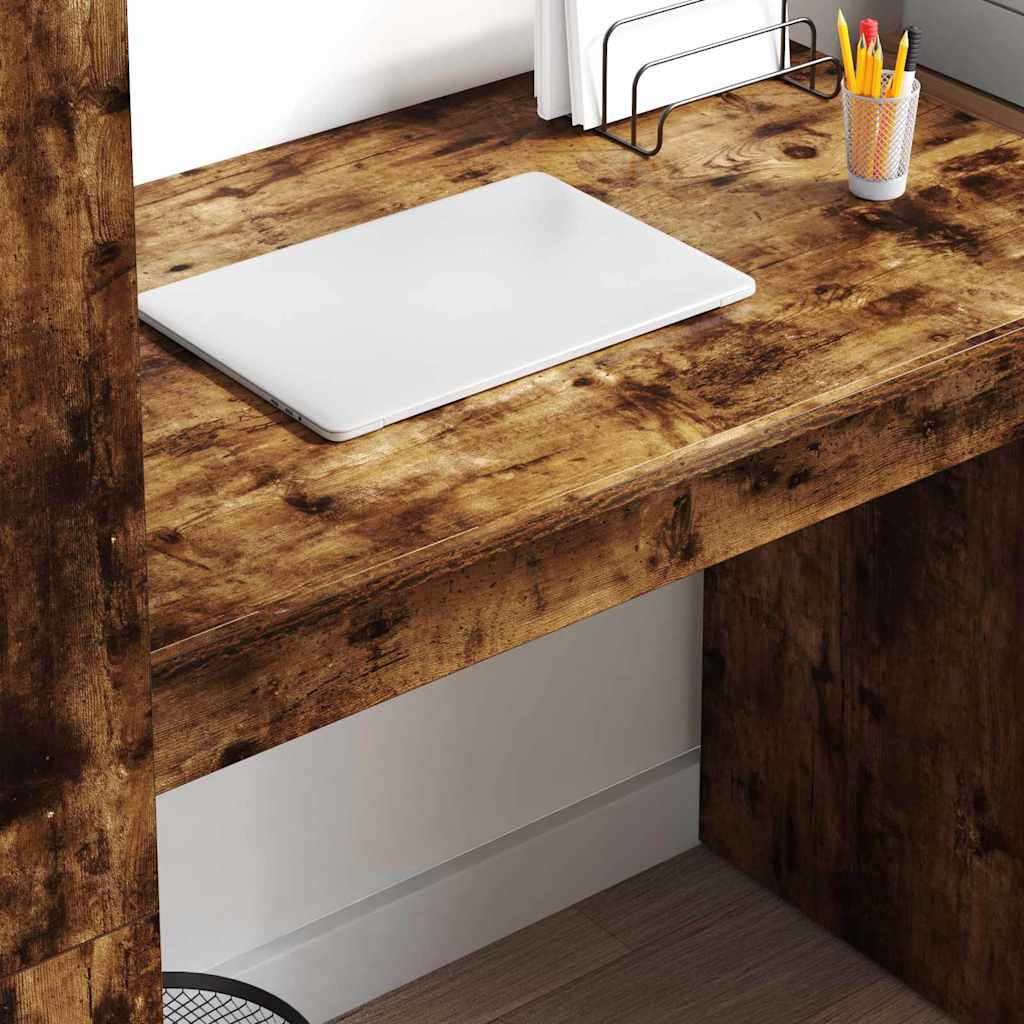 Bureau met plank Gerookt eiken 113 x 54 x 120 cm Bewerkt hout is nu te koop bij PeponiXL, paradijselijk wonen!
