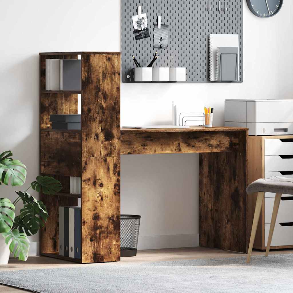 Bureau met plank Gerookt eiken 113 x 54 x 120 cm Bewerkt hout is nu te koop bij PeponiXL, paradijselijk wonen!
