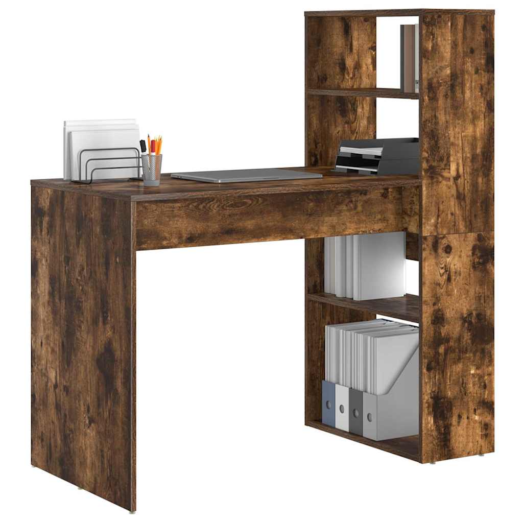 Bureau met plank Gerookt eiken 113 x 54 x 120 cm Bewerkt hout is nu te koop bij PeponiXL, paradijselijk wonen!