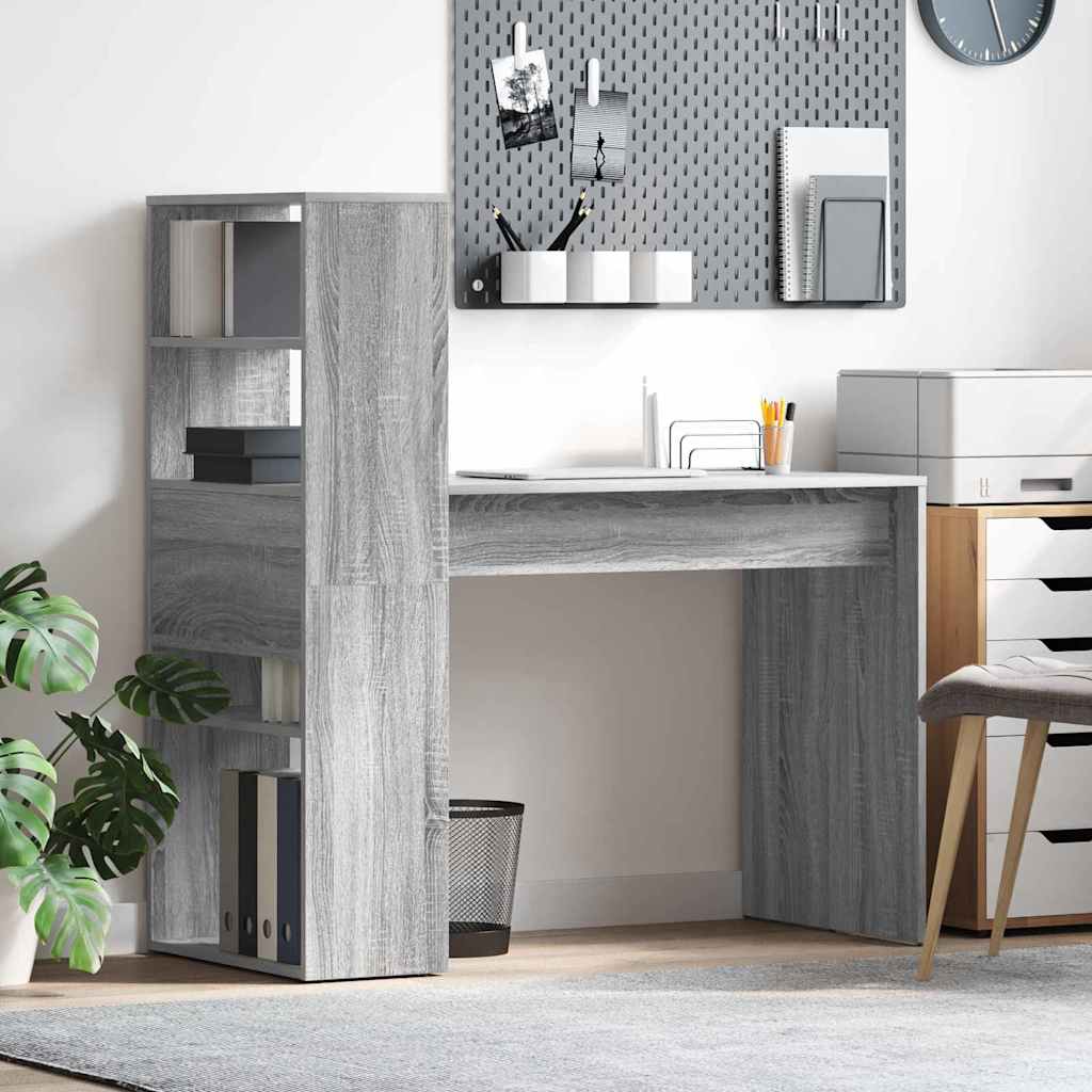 Bureau met plank Grijs Sonoma 113 x 54 x 120 cm Bewerkt hout is nu te koop bij PeponiXL, paradijselijk wonen!
