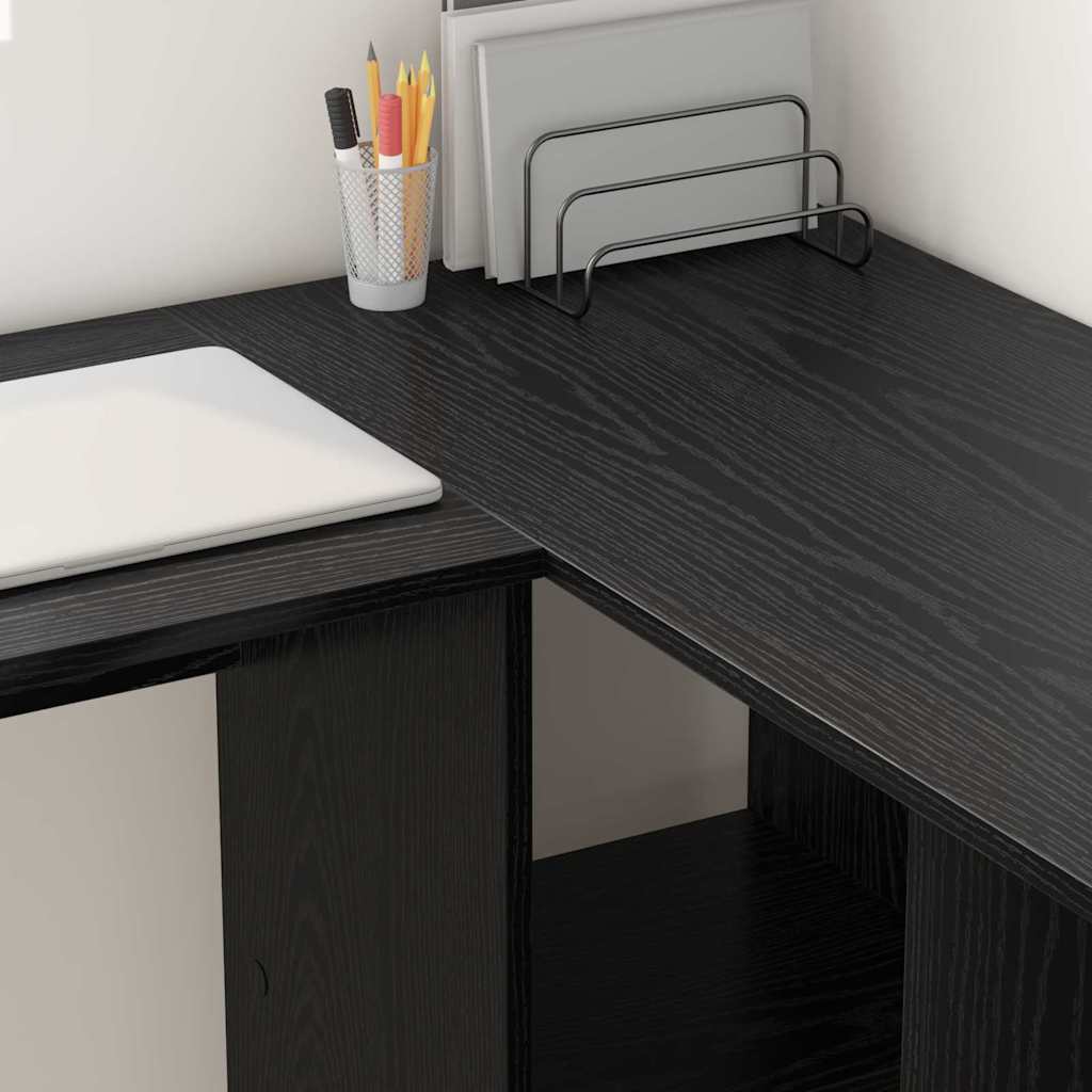 Bureau met plank Zwart Eiken 142 x 102 x 73 cm Bewerkt hout is nu te koop bij PeponiXL, paradijselijk wonen!
