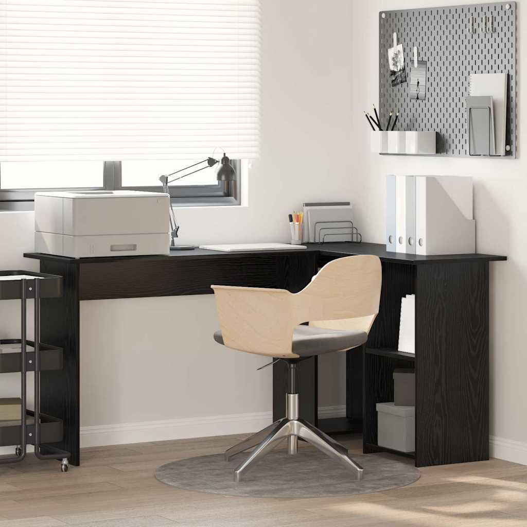 Bureau met plank Zwart Eiken 142 x 102 x 73 cm Bewerkt hout is nu te koop bij PeponiXL, paradijselijk wonen!