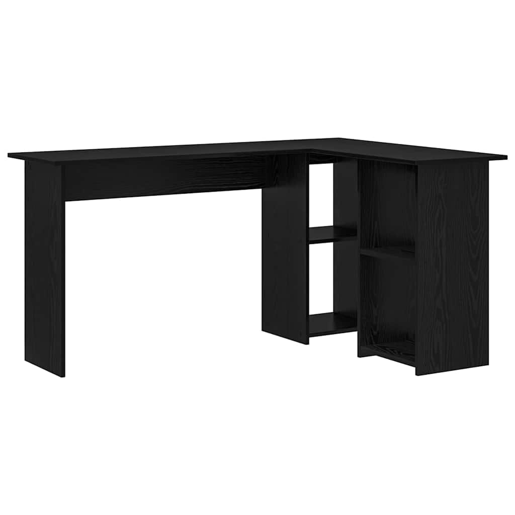 Bureau met plank Zwart Eiken 142 x 102 x 73 cm Bewerkt hout is nu te koop bij PeponiXL, paradijselijk wonen!