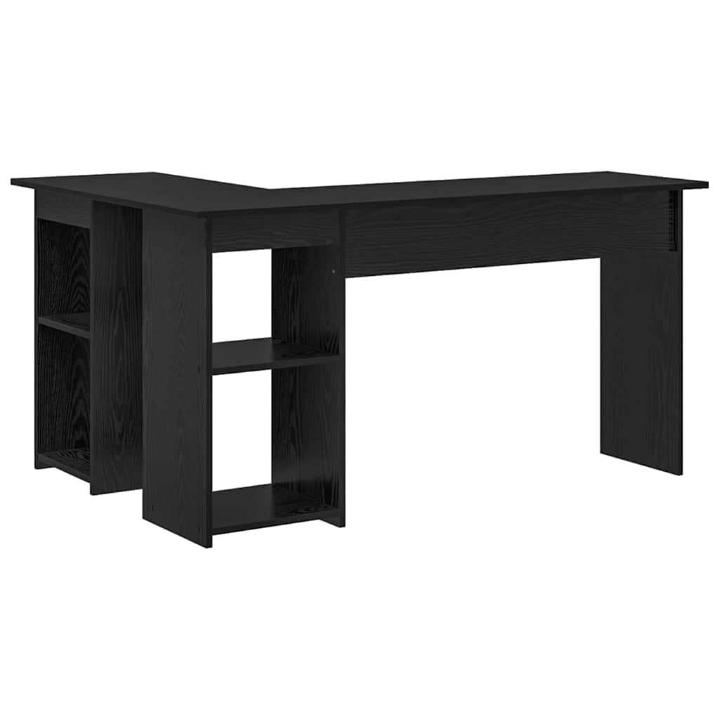 Bureau met plank Zwart Eiken 142 x 102 x 73 cm Bewerkt hout is nu te koop bij PeponiXL, paradijselijk wonen!