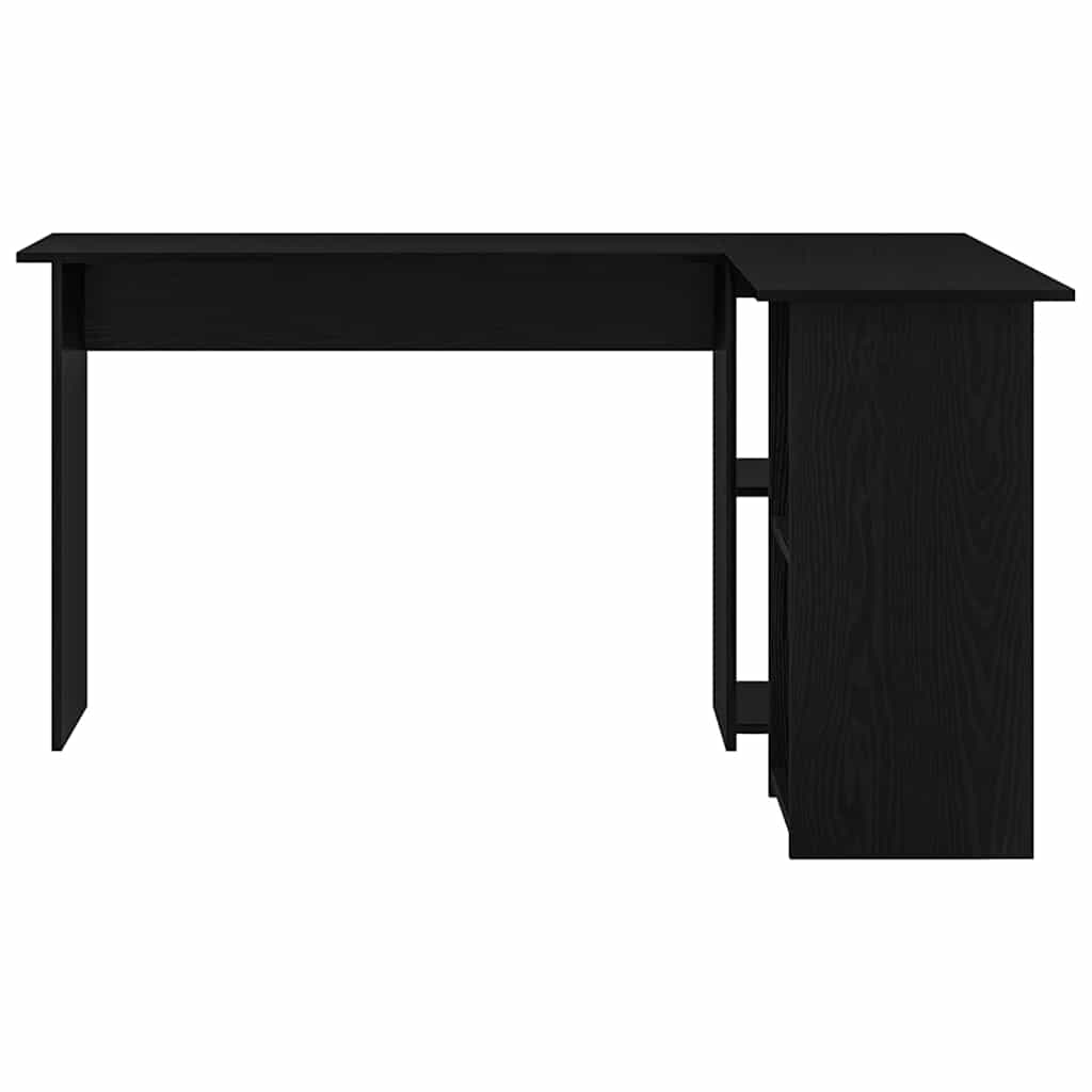 Bureau met plank Zwart Eiken 142 x 102 x 73 cm Bewerkt hout is nu te koop bij PeponiXL, paradijselijk wonen!