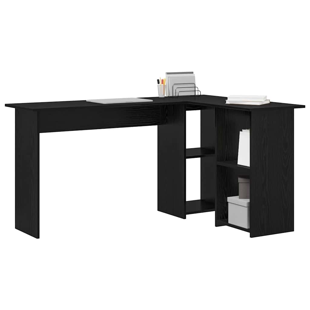 Bureau met plank Zwart Eiken 142 x 102 x 73 cm Bewerkt hout is nu te koop bij PeponiXL, paradijselijk wonen!