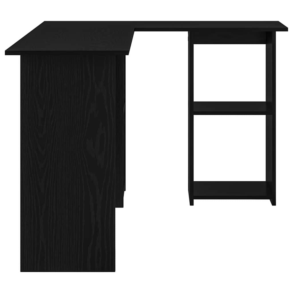 Bureau met plank Zwart Eiken 142 x 102 x 73 cm Bewerkt hout is nu te koop bij PeponiXL, paradijselijk wonen!