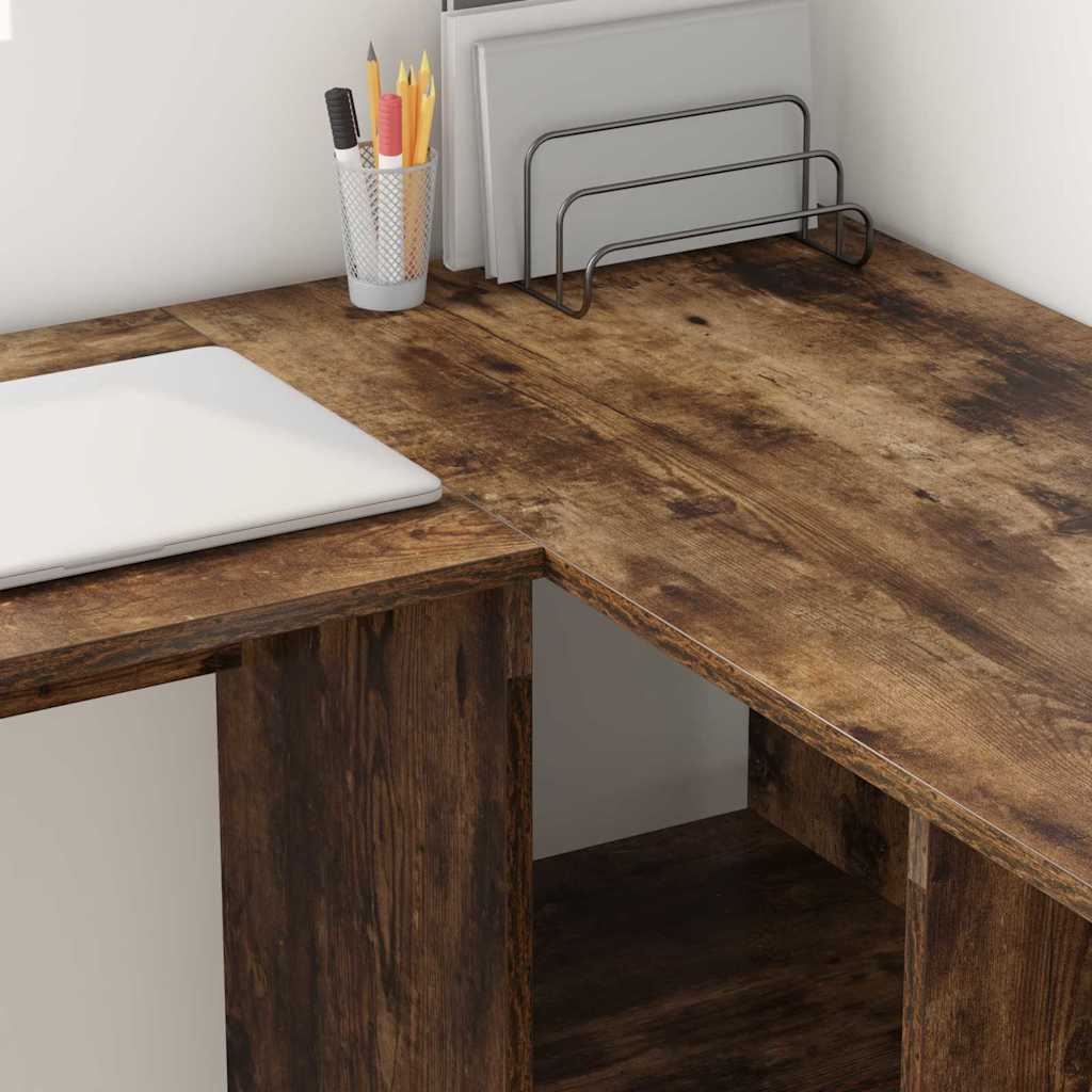 Bureau met plank Gerookt eiken 142 x 102 x 73 cm Bewerkt hout is nu te koop bij PeponiXL, paradijselijk wonen!