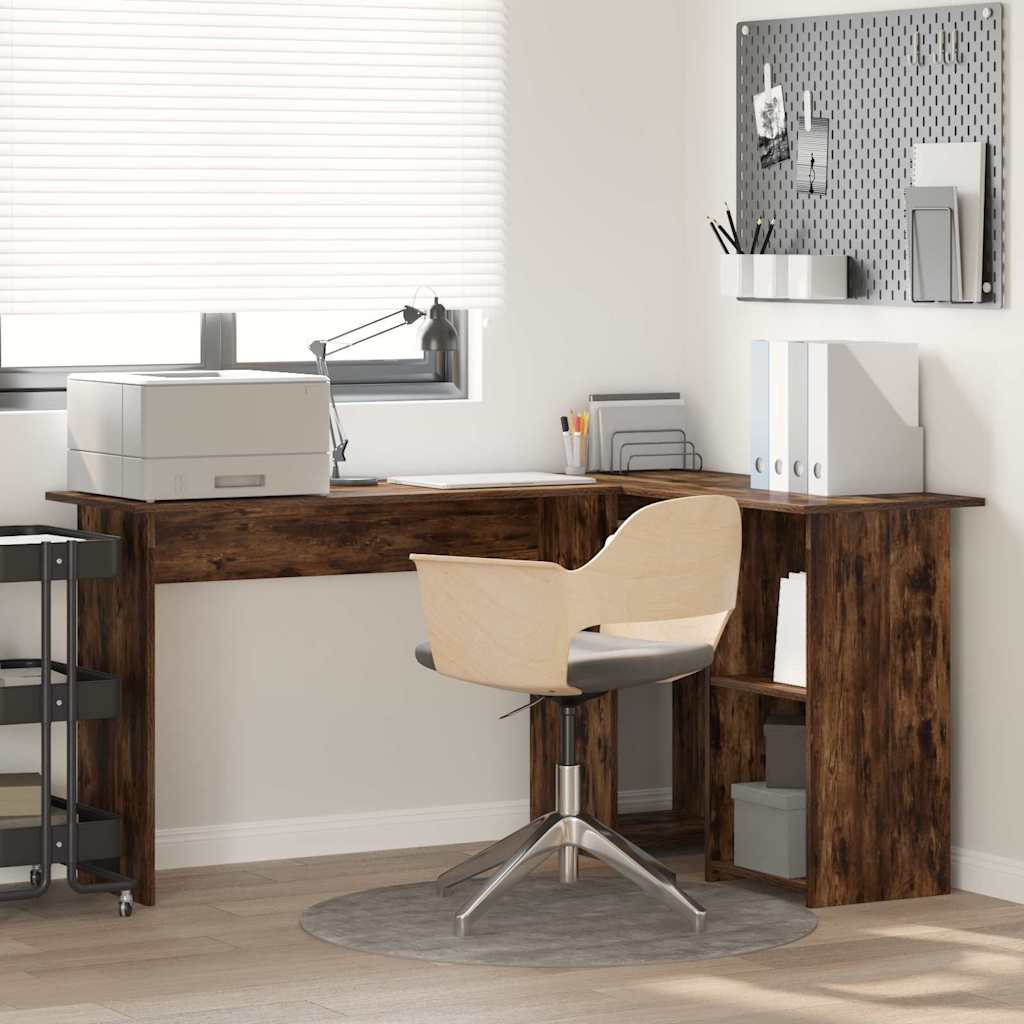 Bureau met plank Gerookt eiken 142 x 102 x 73 cm Bewerkt hout is nu te koop bij PeponiXL, paradijselijk wonen!
