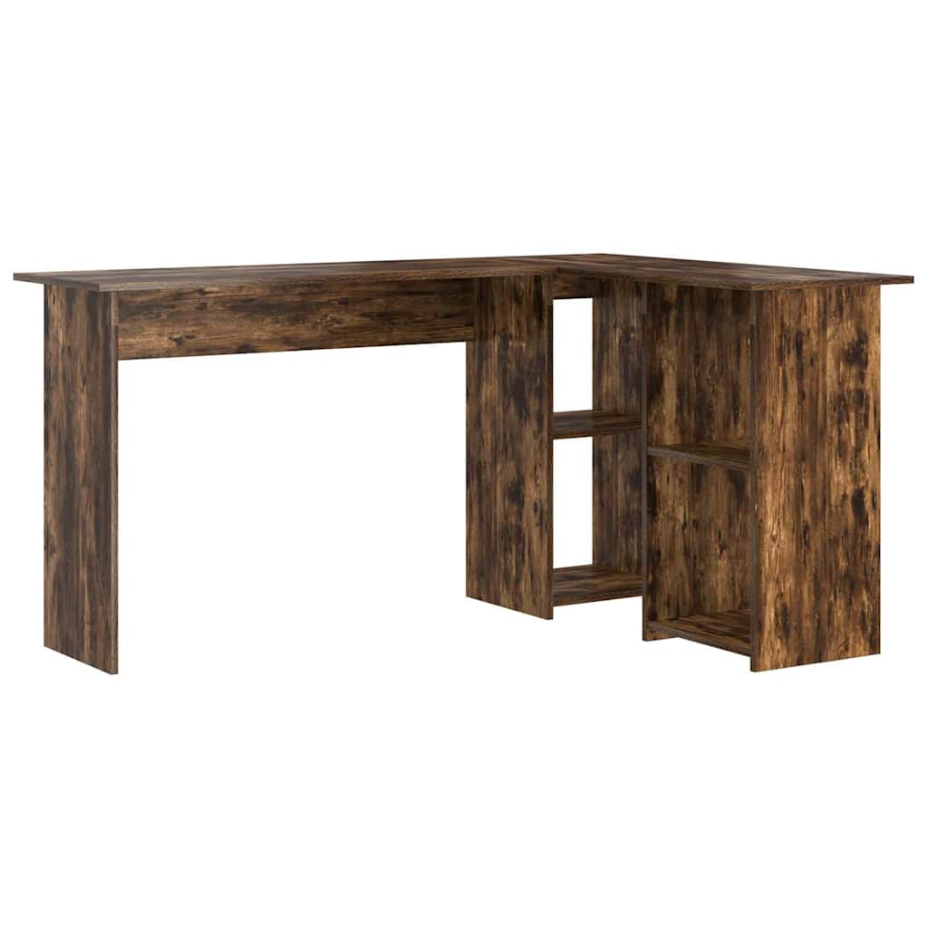 Bureau met plank Gerookt eiken 142 x 102 x 73 cm Bewerkt hout is nu te koop bij PeponiXL, paradijselijk wonen!