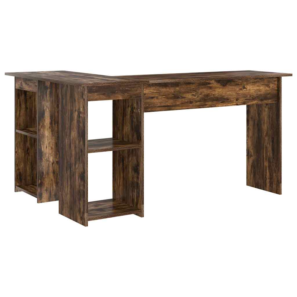 Bureau met plank Gerookt eiken 142 x 102 x 73 cm Bewerkt hout is nu te koop bij PeponiXL, paradijselijk wonen!