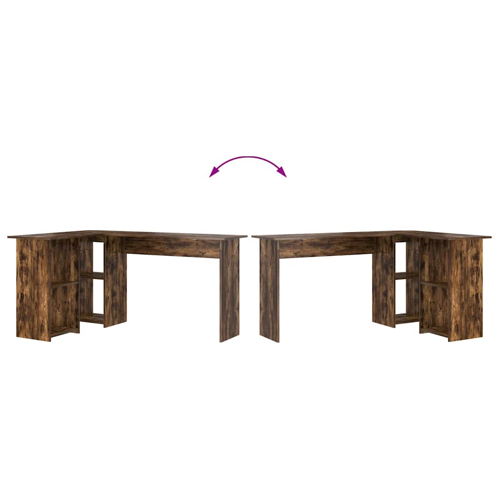 Bureau met plank Gerookt eiken 142 x 102 x 73 cm Bewerkt hout is nu te koop bij PeponiXL, paradijselijk wonen!