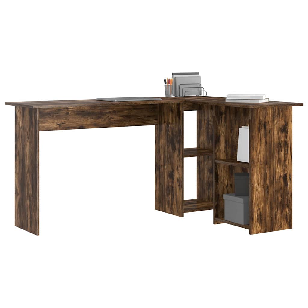 Bureau met plank Gerookt eiken 142 x 102 x 73 cm Bewerkt hout is nu te koop bij PeponiXL, paradijselijk wonen!