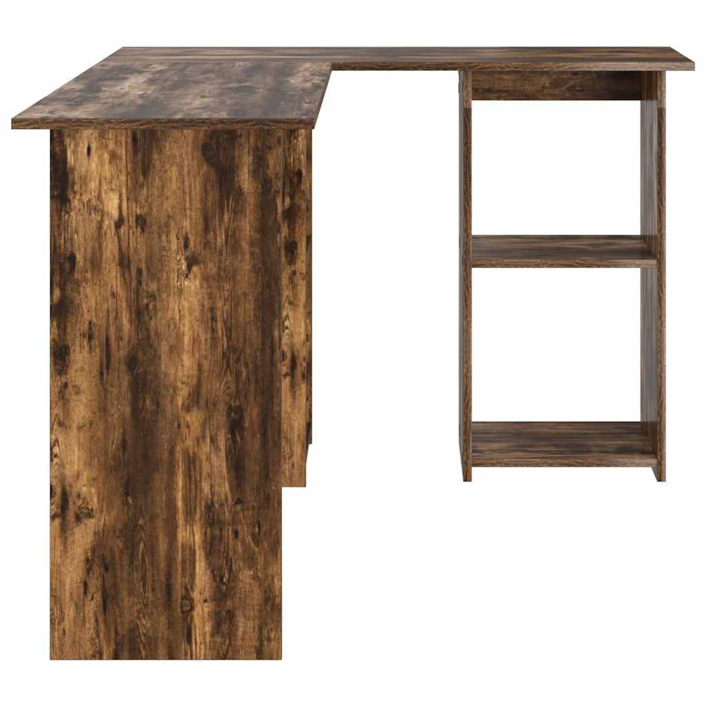 Bureau met plank Gerookt eiken 142 x 102 x 73 cm Bewerkt hout is nu te koop bij PeponiXL, paradijselijk wonen!
