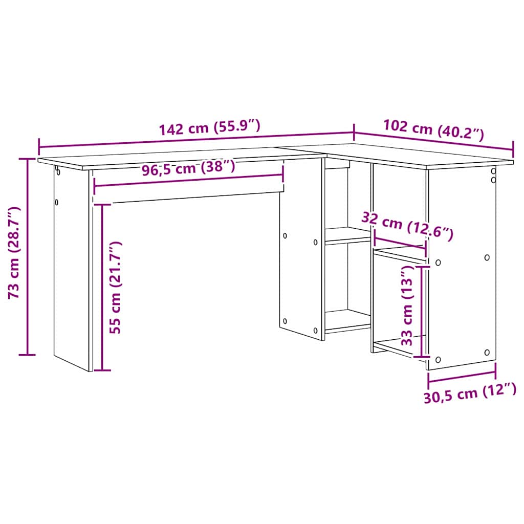 Bureau met plank Gerookt eiken 142 x 102 x 73 cm Bewerkt hout is nu te koop bij PeponiXL, paradijselijk wonen!