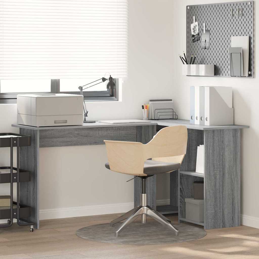 Bureau met plank Grijs Sonoma 142 x 102 x 73 cm Bewerkt hout is nu te koop bij PeponiXL, paradijselijk wonen!