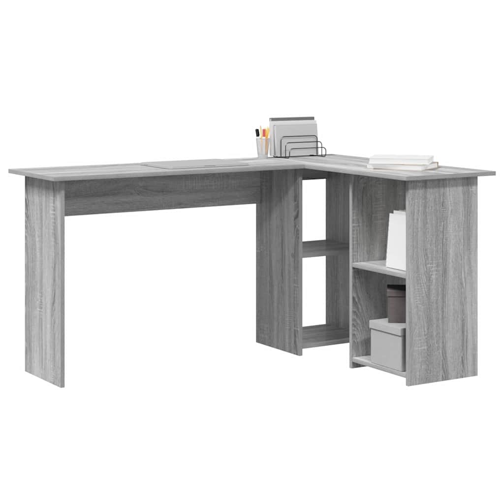 Bureau met plank Grijs Sonoma 142 x 102 x 73 cm Bewerkt hout is nu te koop bij PeponiXL, paradijselijk wonen!
