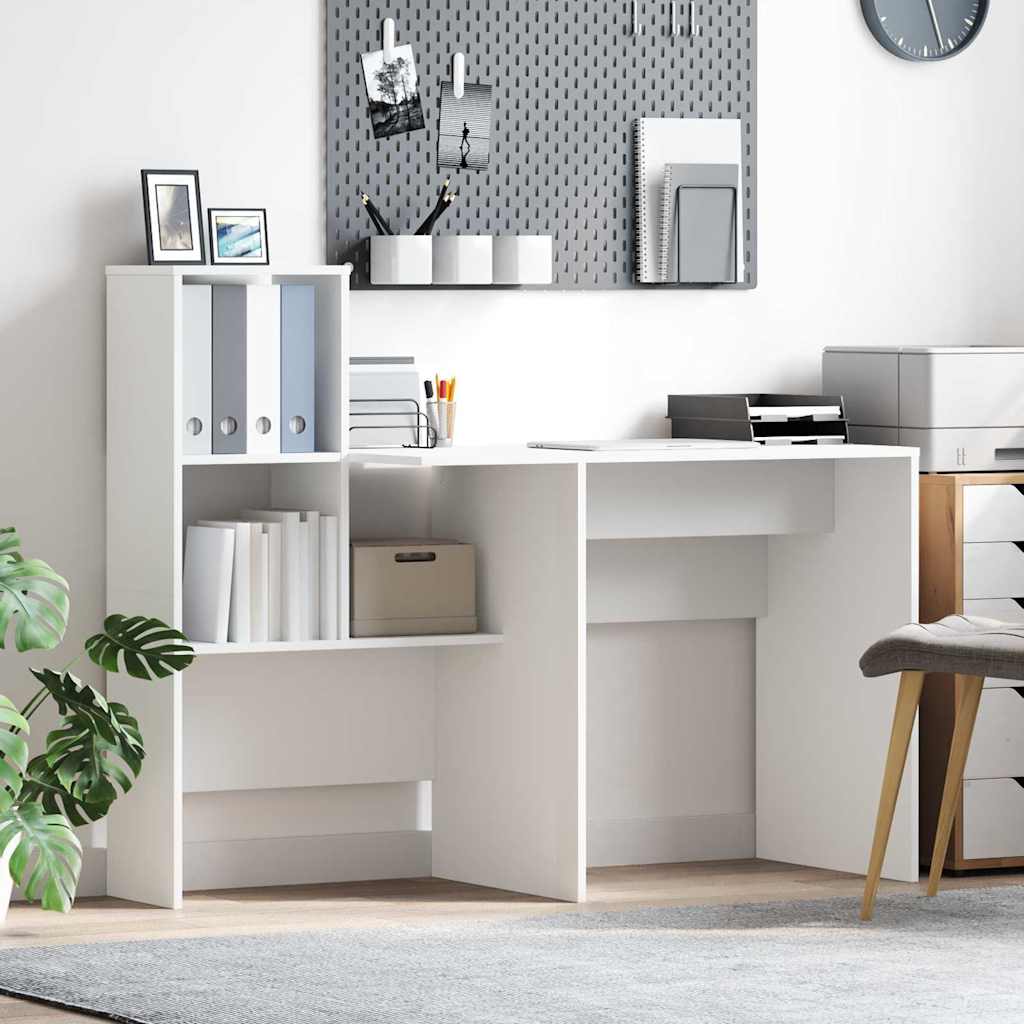 Bureau met plank Wit 131,5 x 50 x 106,5 cm Bewerkt hout is nu te koop bij PeponiXL, paradijselijk wonen!