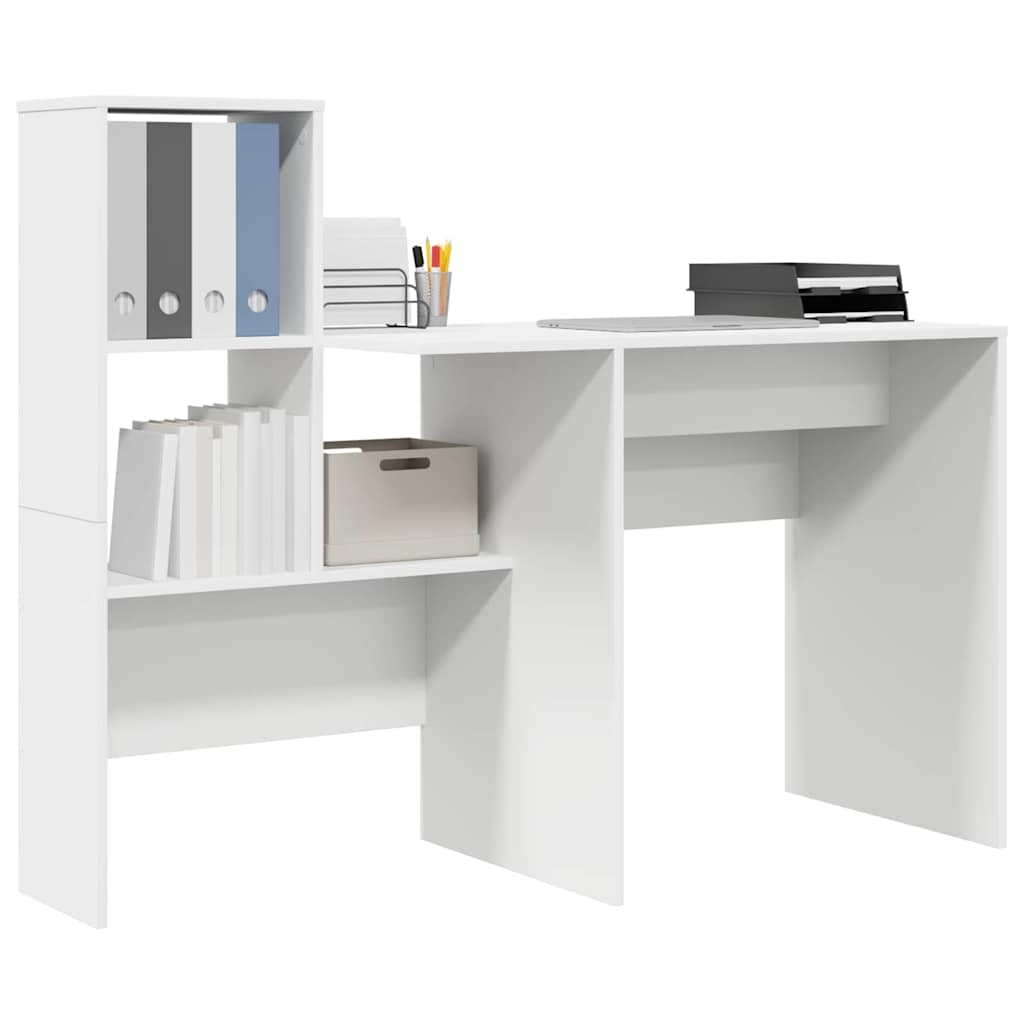 Bureau met plank Wit 131,5 x 50 x 106,5 cm Bewerkt hout is nu te koop bij PeponiXL, paradijselijk wonen!