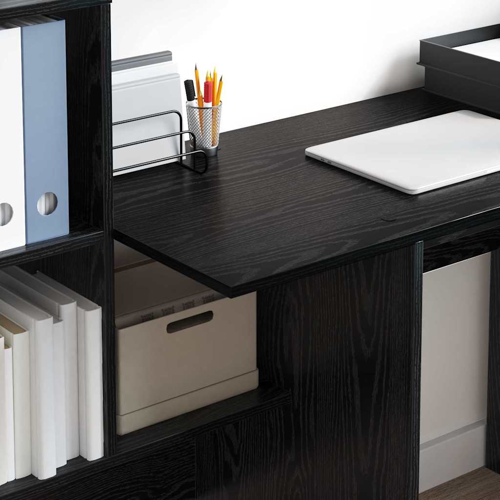 Bureau met plank Zwart Eiken 131,5 x 50 x 106,5 cm Bewerkt hout is nu te koop bij PeponiXL, paradijselijk wonen!