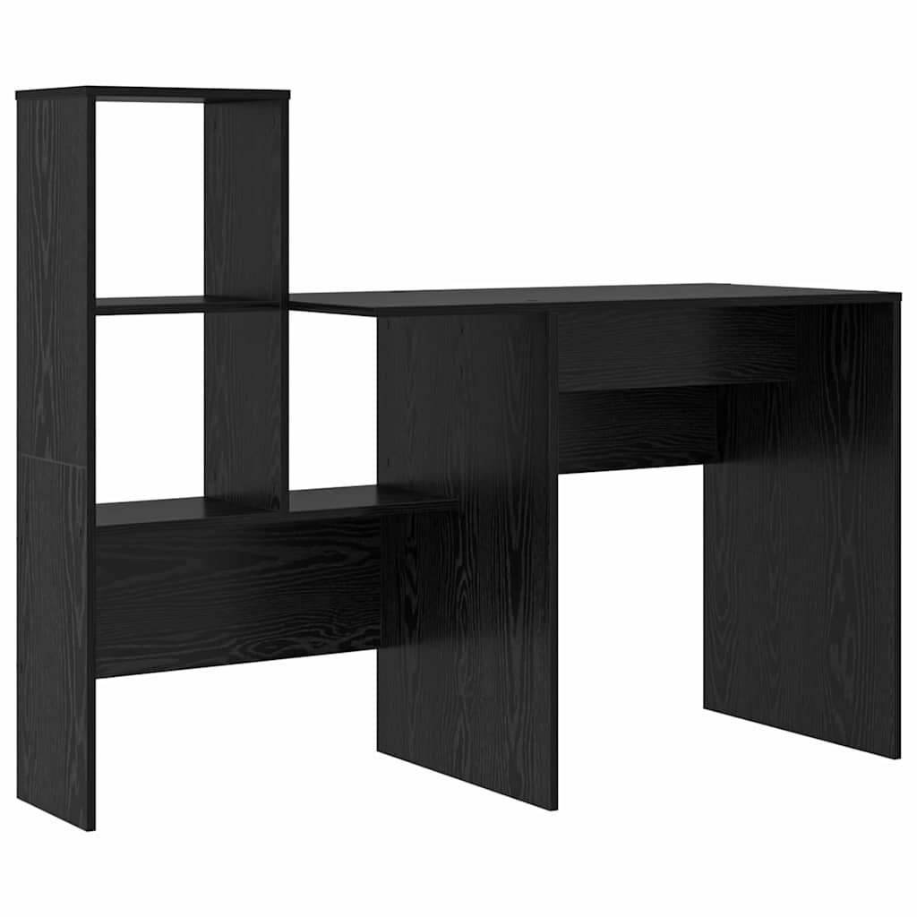 Bureau met plank Zwart Eiken 131,5 x 50 x 106,5 cm Bewerkt hout is nu te koop bij PeponiXL, paradijselijk wonen!