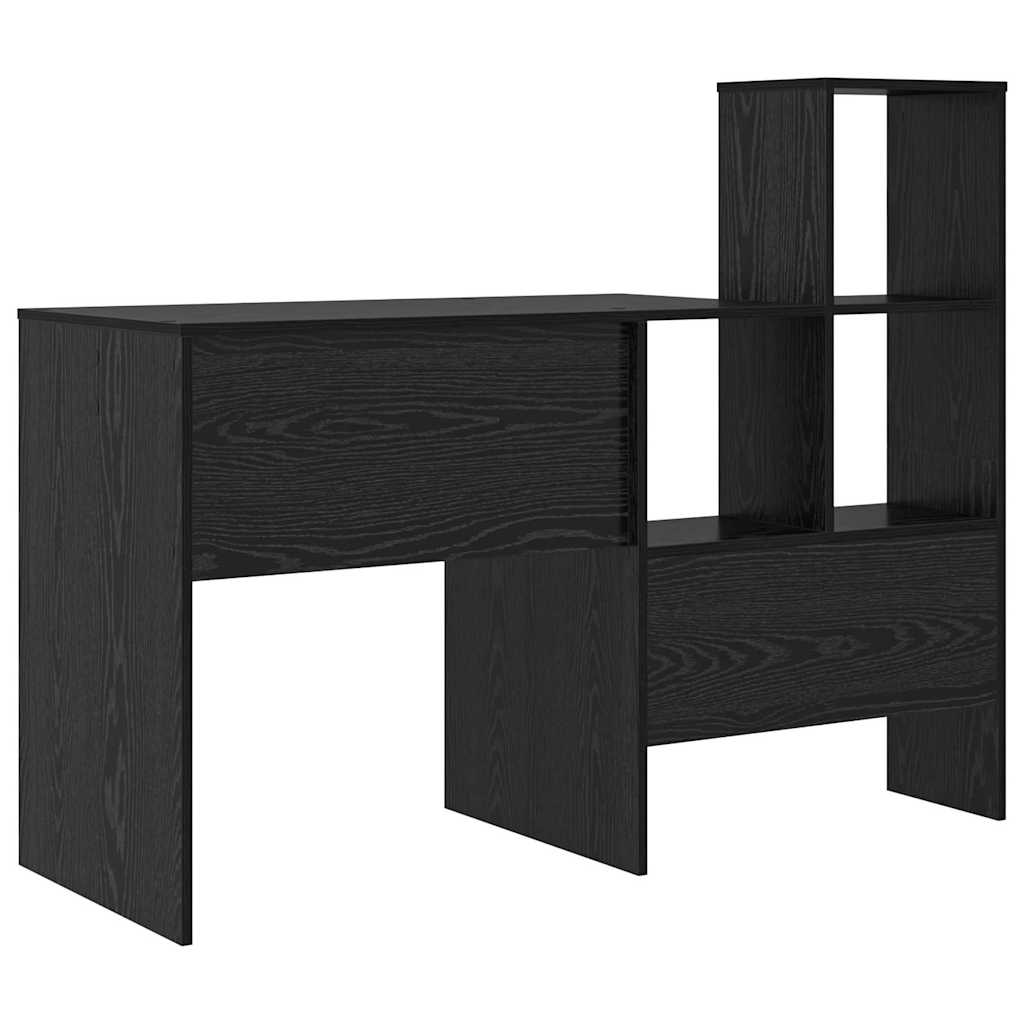Bureau met plank Zwart Eiken 131,5 x 50 x 106,5 cm Bewerkt hout is nu te koop bij PeponiXL, paradijselijk wonen!