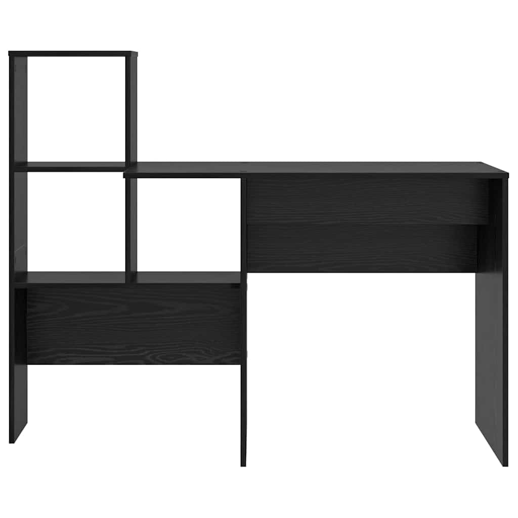 Bureau met plank Zwart Eiken 131,5 x 50 x 106,5 cm Bewerkt hout is nu te koop bij PeponiXL, paradijselijk wonen!