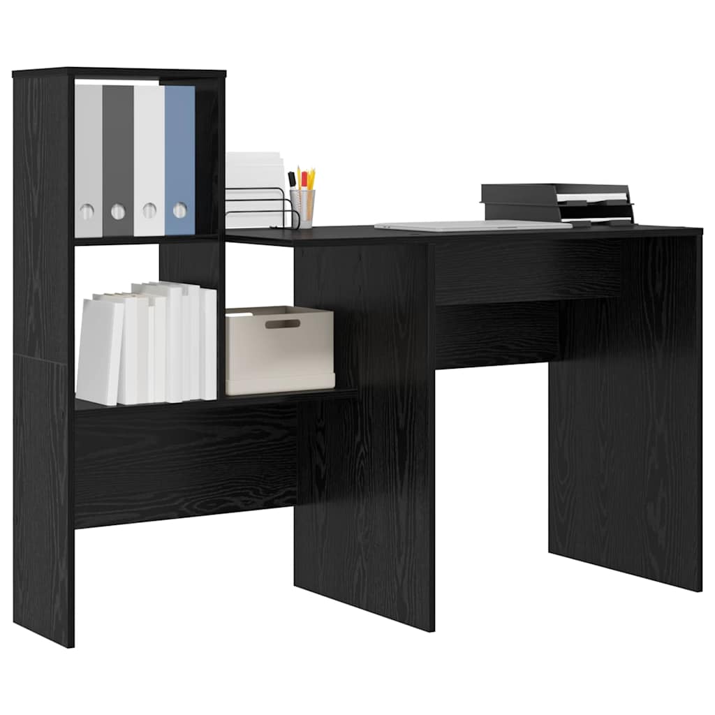 Bureau met plank Zwart Eiken 131,5 x 50 x 106,5 cm Bewerkt hout is nu te koop bij PeponiXL, paradijselijk wonen!