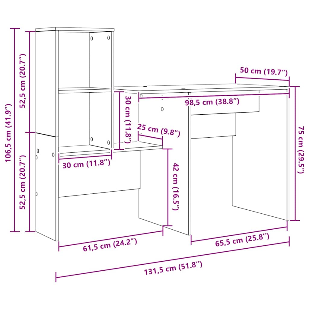 Bureau met plank Zwart Eiken 131,5 x 50 x 106,5 cm Bewerkt hout is nu te koop bij PeponiXL, paradijselijk wonen!