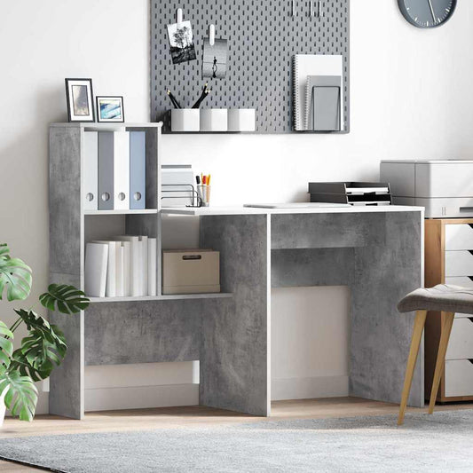 Bureau met plank Beton Grijs 131,5 x 50 x 106,5 cm Bewerkt hout is nu te koop bij PeponiXL, paradijselijk wonen!