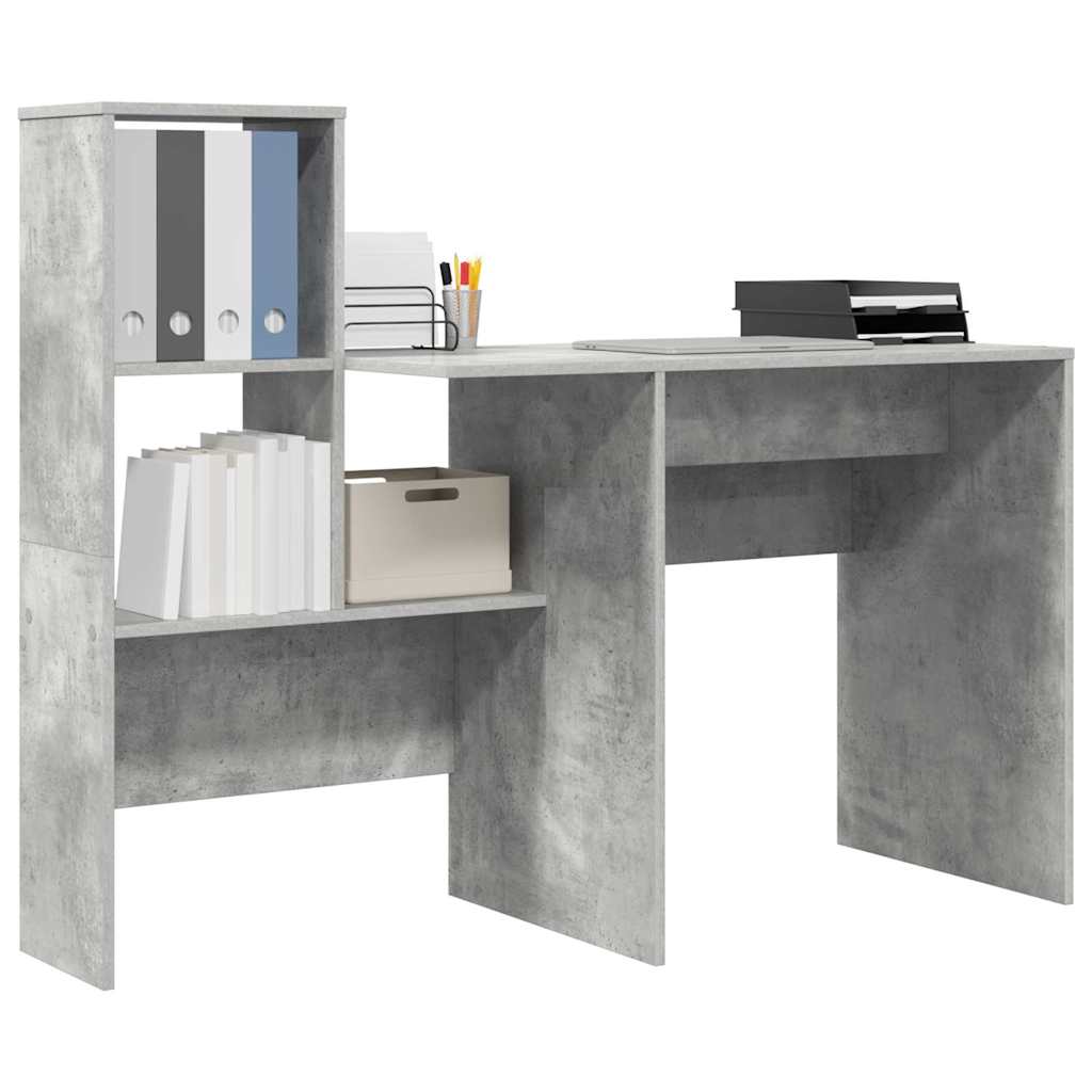 Bureau met plank Beton Grijs 131,5 x 50 x 106,5 cm Bewerkt hout is nu te koop bij PeponiXL, paradijselijk wonen!