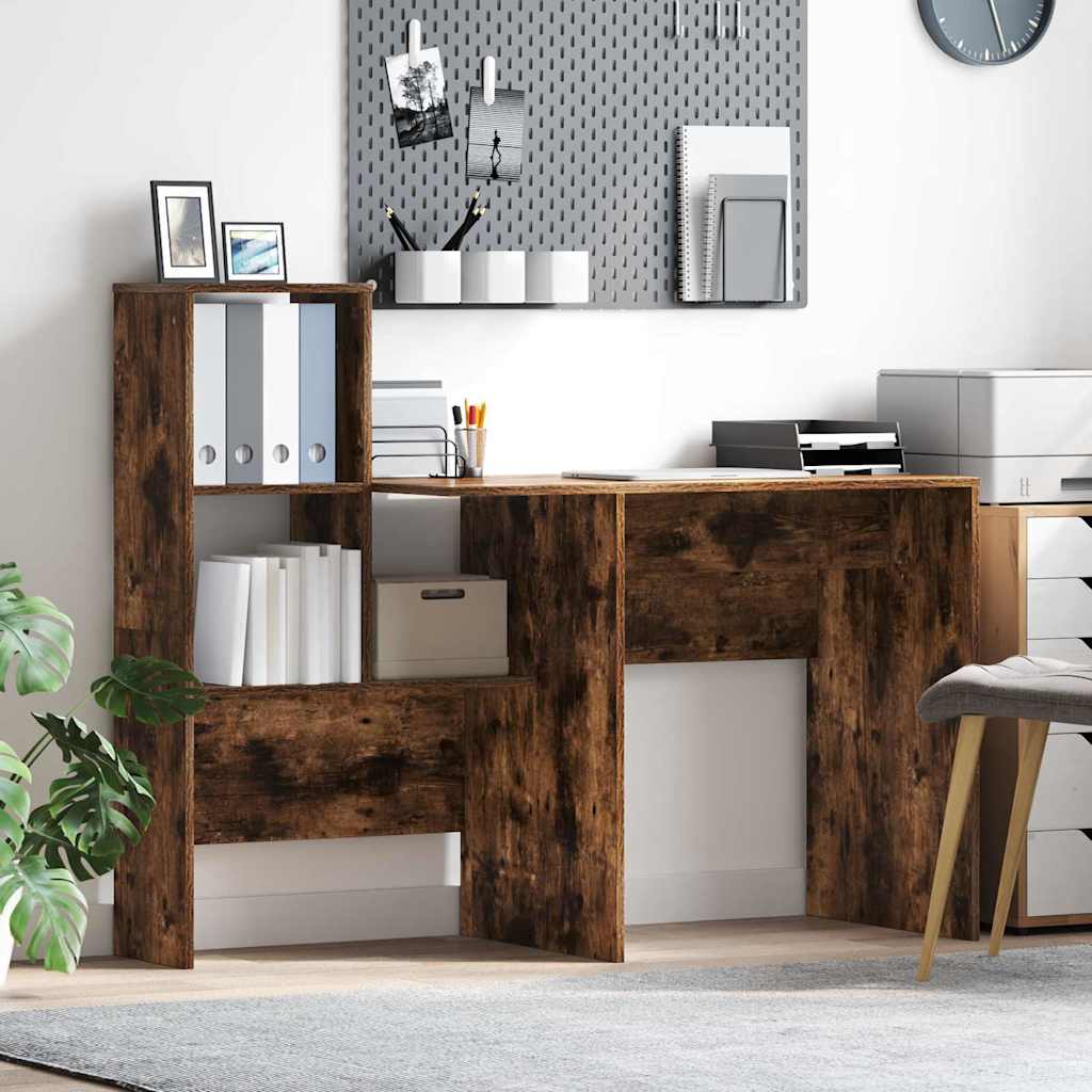 Bureau Gerookt eiken 131,5 x 50 x 106,5 cm Bewerkt hout is nu te koop bij PeponiXL, paradijselijk wonen!