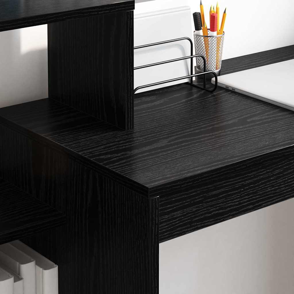 Bureau met plank Zwart Eiken 100 x 40 x 90 cm Bewerkt hout is nu te koop bij PeponiXL, paradijselijk wonen!